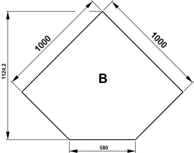 Sklo pod kamna B čiré 1000x1000x580 - tloušťka 6 mm