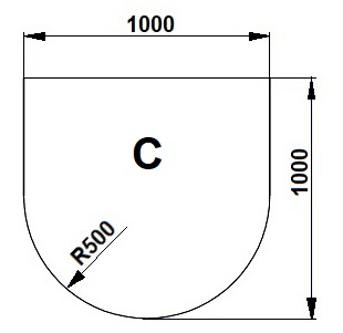 Sklo pod kamna C čiré 1000x1000/R=500 - tloušťka 6 mm