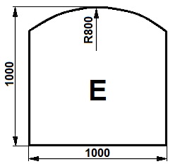 Sklo pod kamna E čiré 1000x1000 , R=800 - tloušťka 6 mm